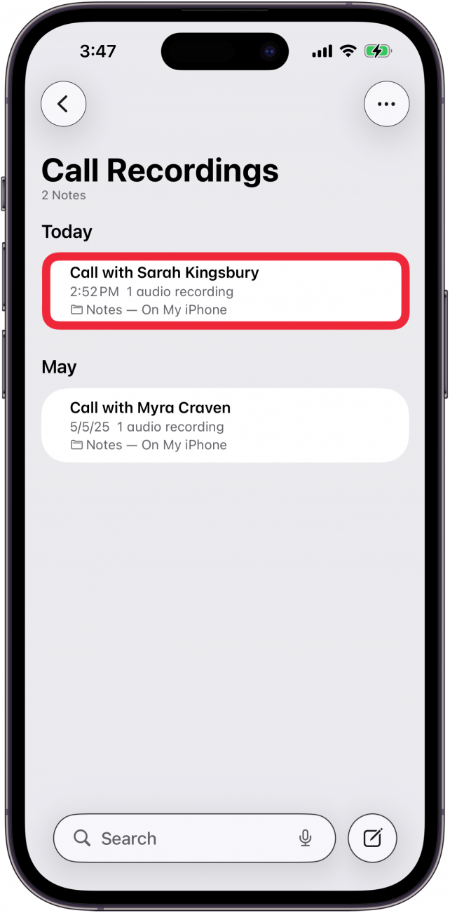 tap the call you want to listen to