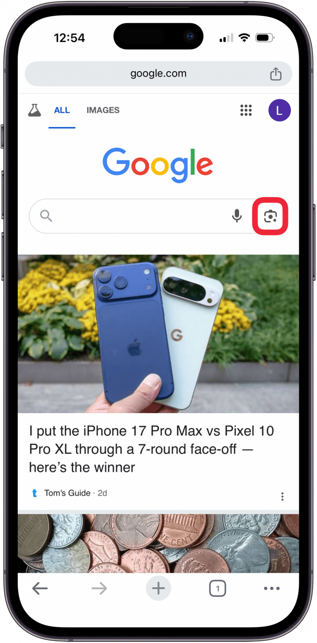 tap the camera icon by the search bar