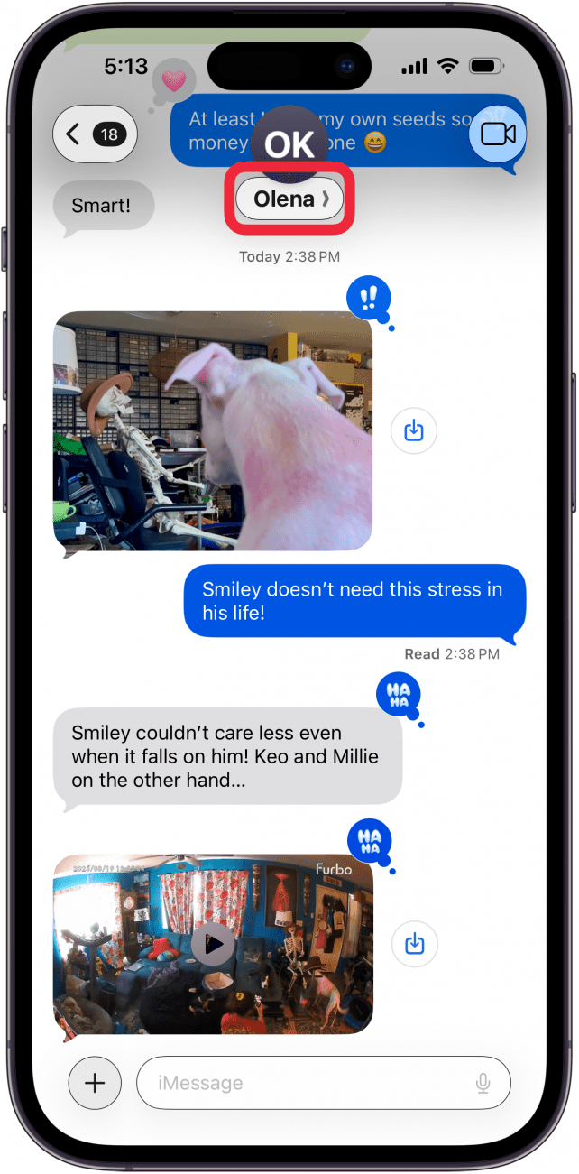 tap the contact name to silence text messages