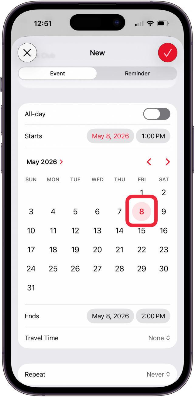 tap the event date