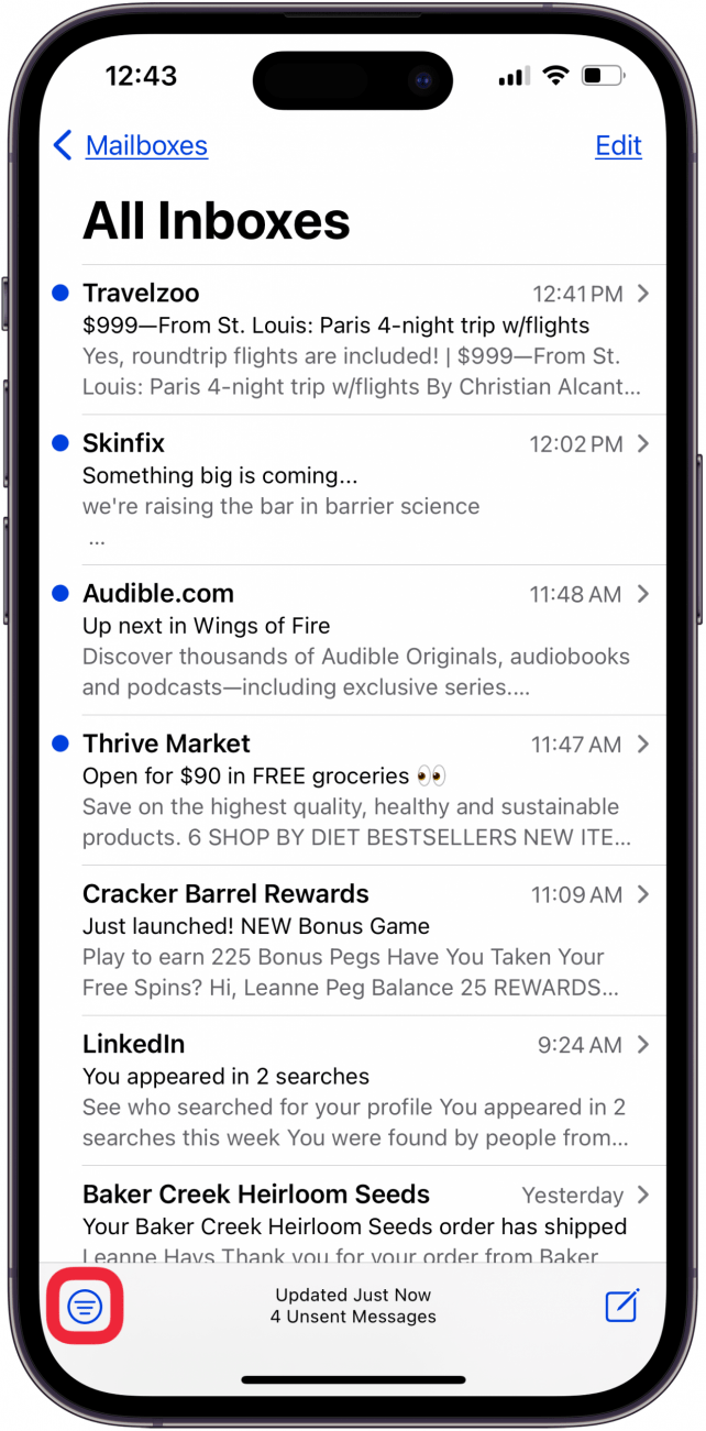 tap the filter icon to delete all unread emails in gmail