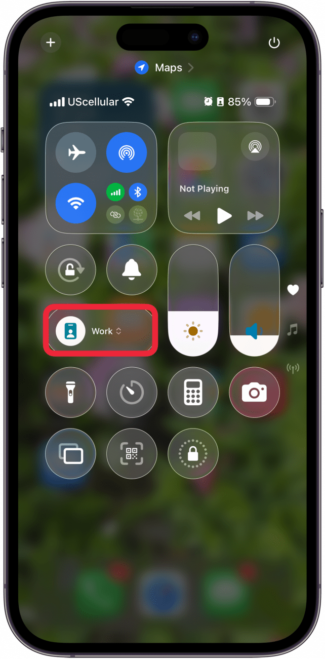 tap the focus mode in control center