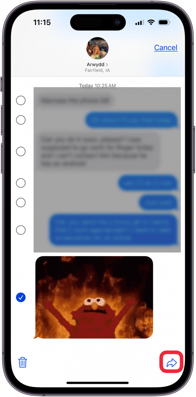 tap the forward icon to complete text message forwarding