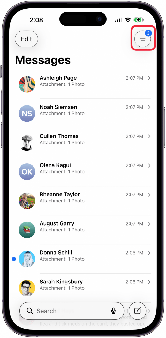 tap the messages menu
