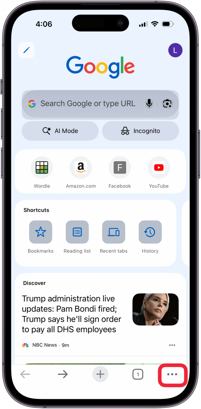 tap the more icon in the chrome app