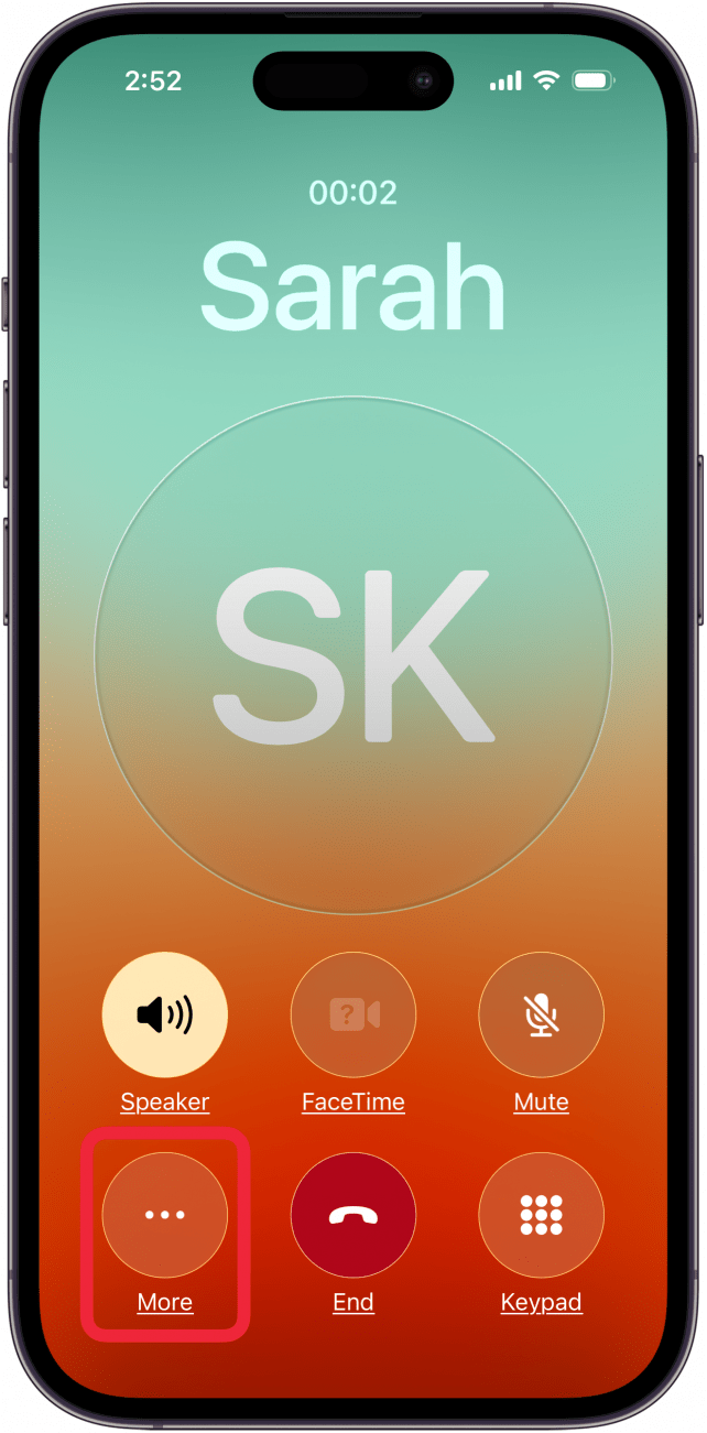 tap the more icon to bring up apple call recording option