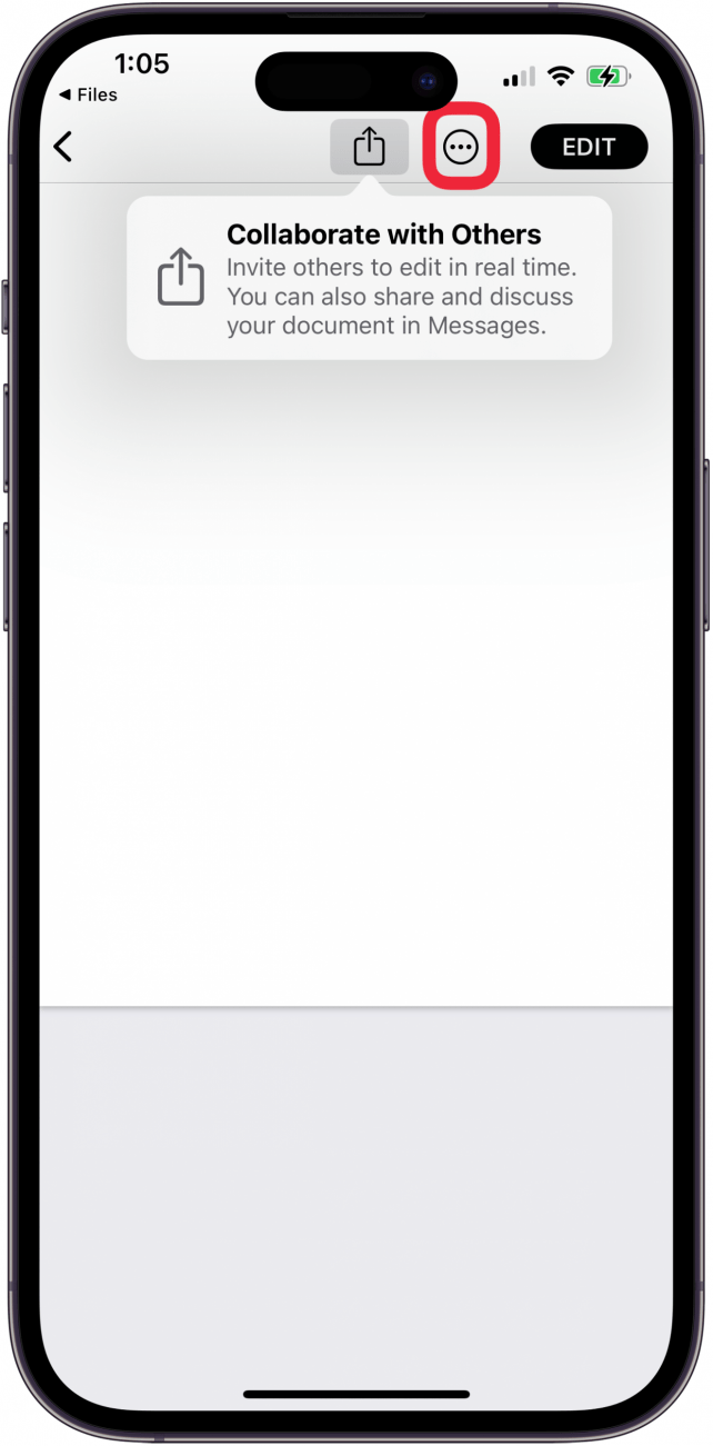 tap the more icon to see document options