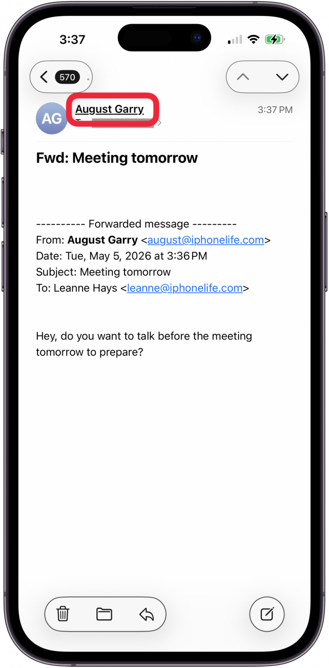 tap the name of the email sender