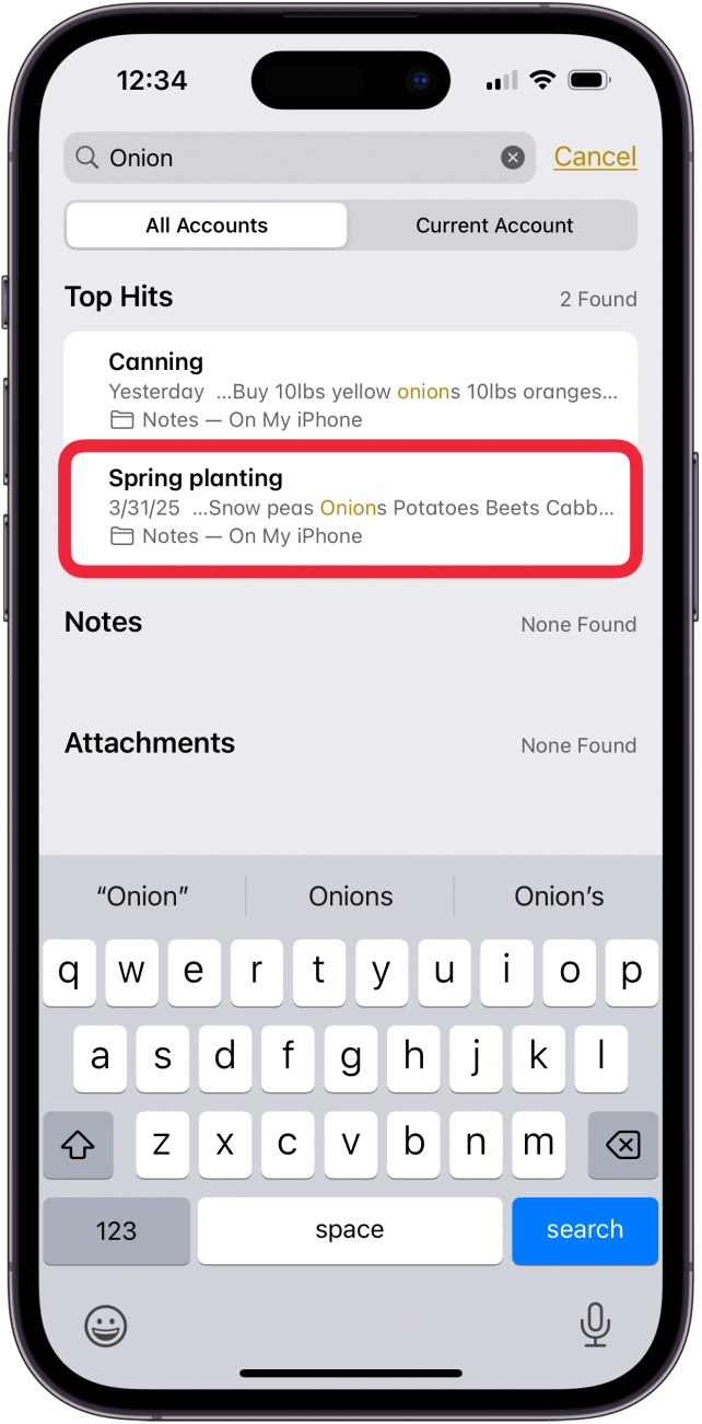 tap the note you want to open in notes app