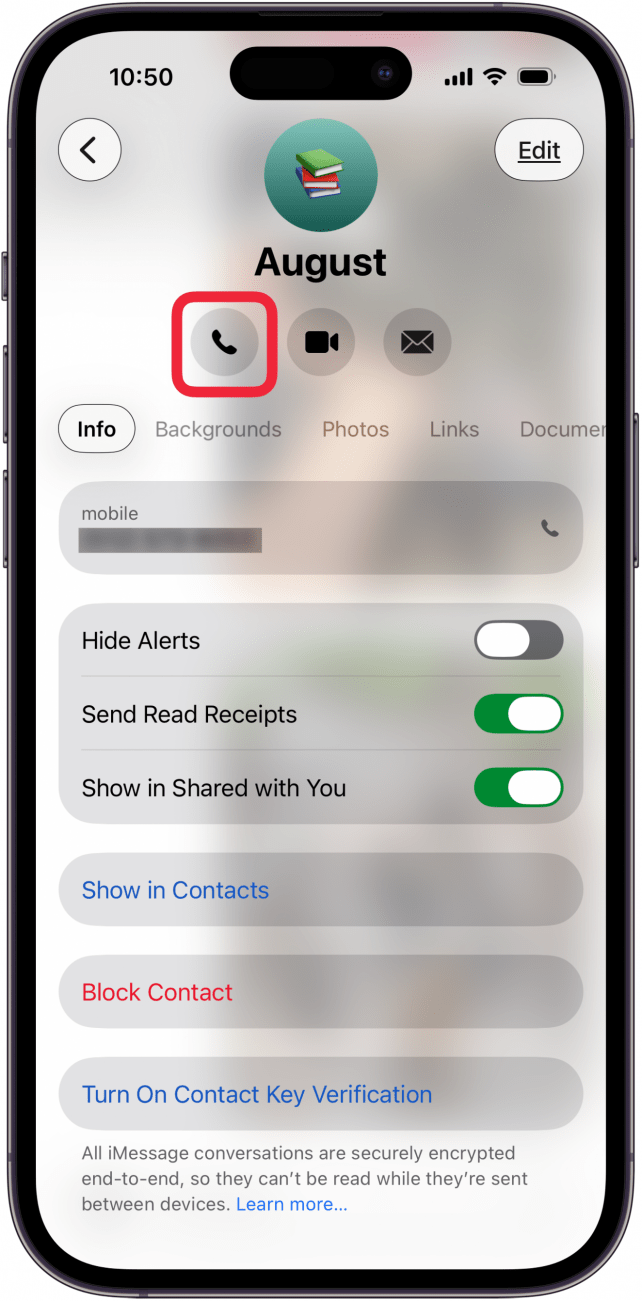tap the phone icon in messages