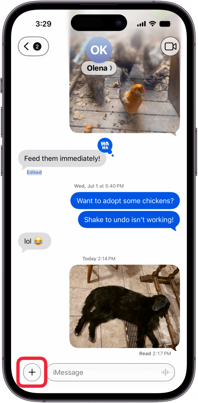 tap the plus icon next to message field