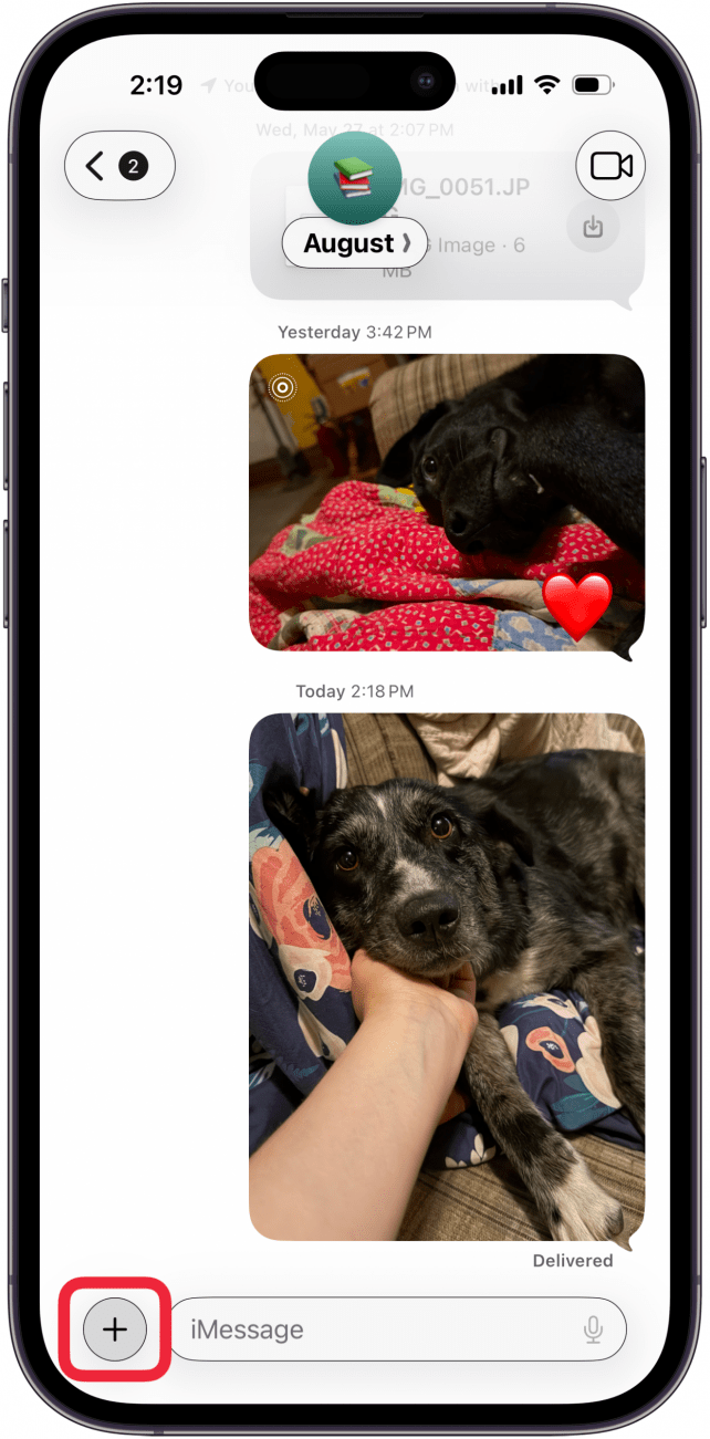 tap the plus icon to add app content to messages