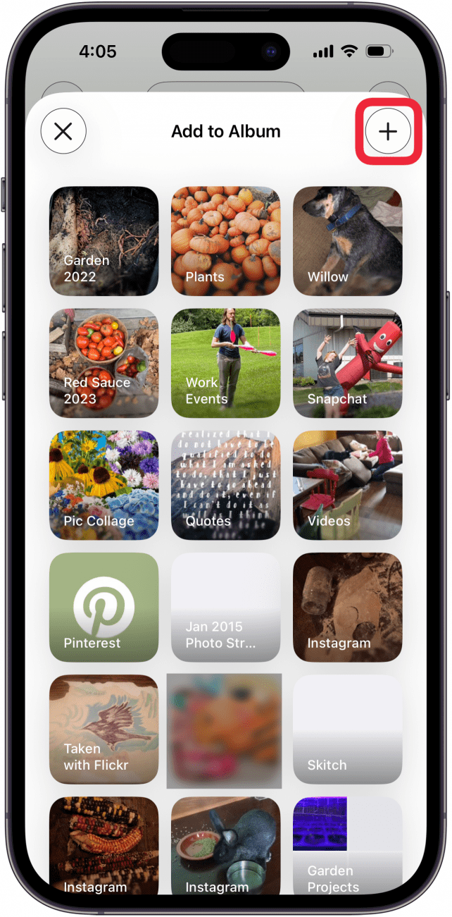 tap the plus to create a new photos album