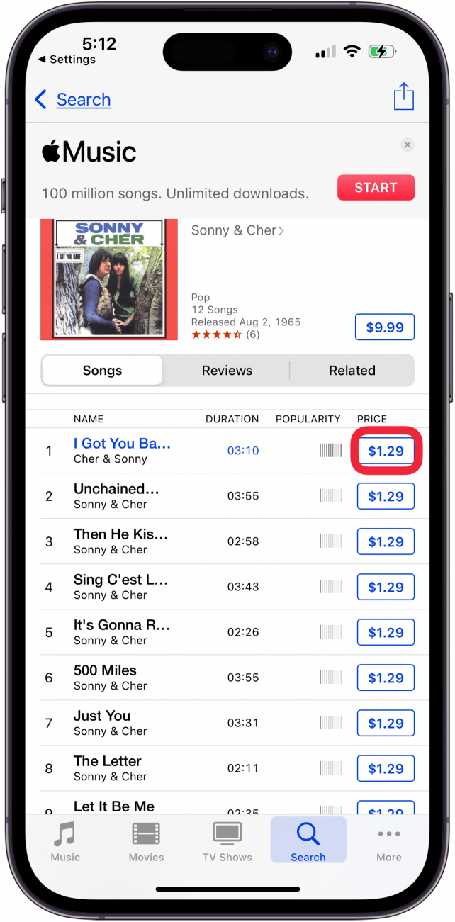 tap the price to buy the text tone
