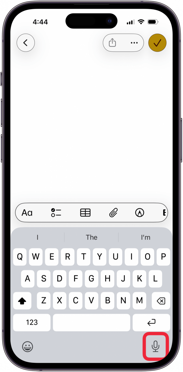 tap the record icon in notes app