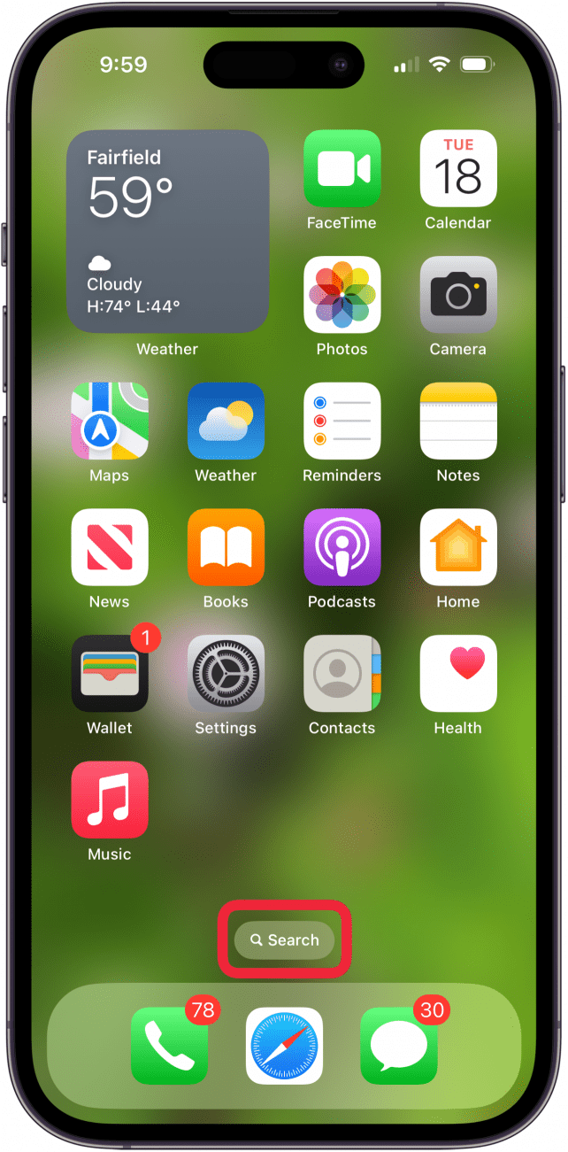 tap the search bar at bottom of home screen