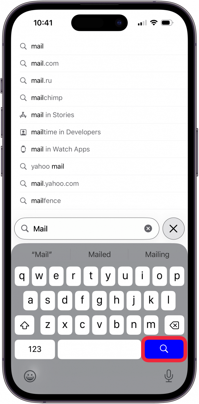 tap the search icon after entering search term