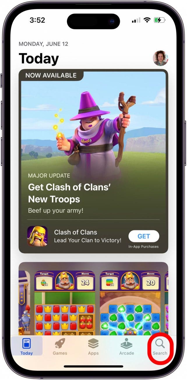 tap the search icon in app store to find missing health app on iphone or ipad