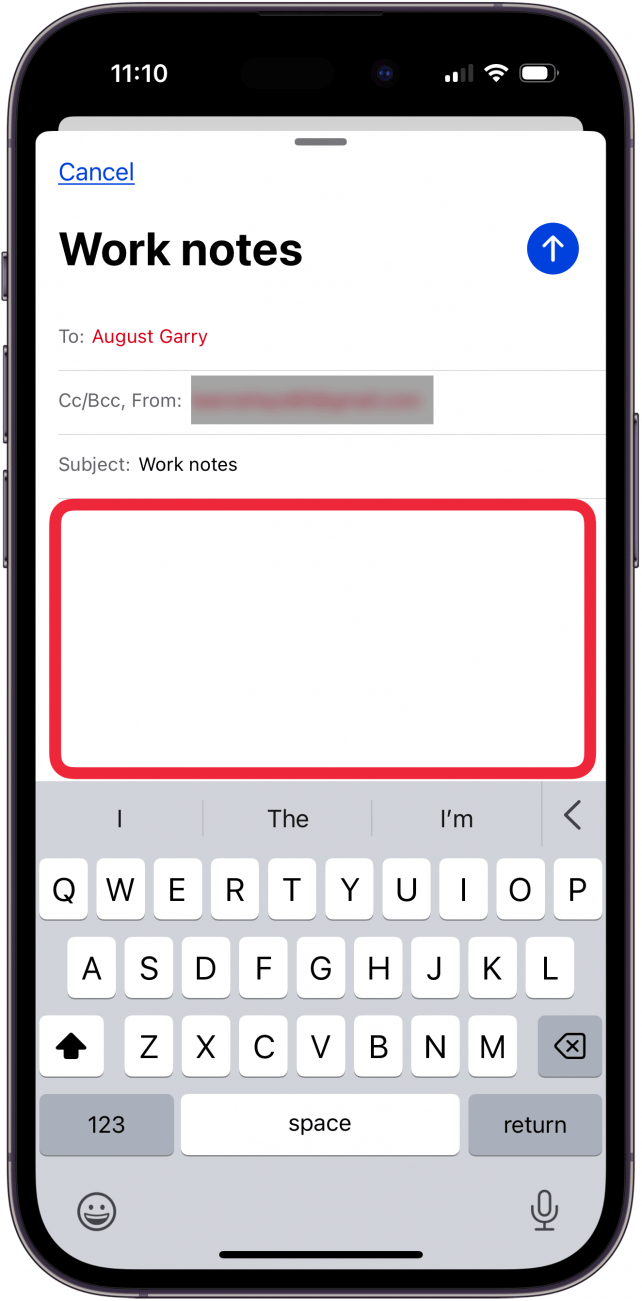 tap the text field in new email