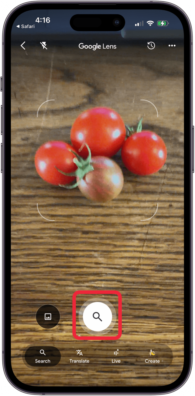 tap the white magnifying glass icon