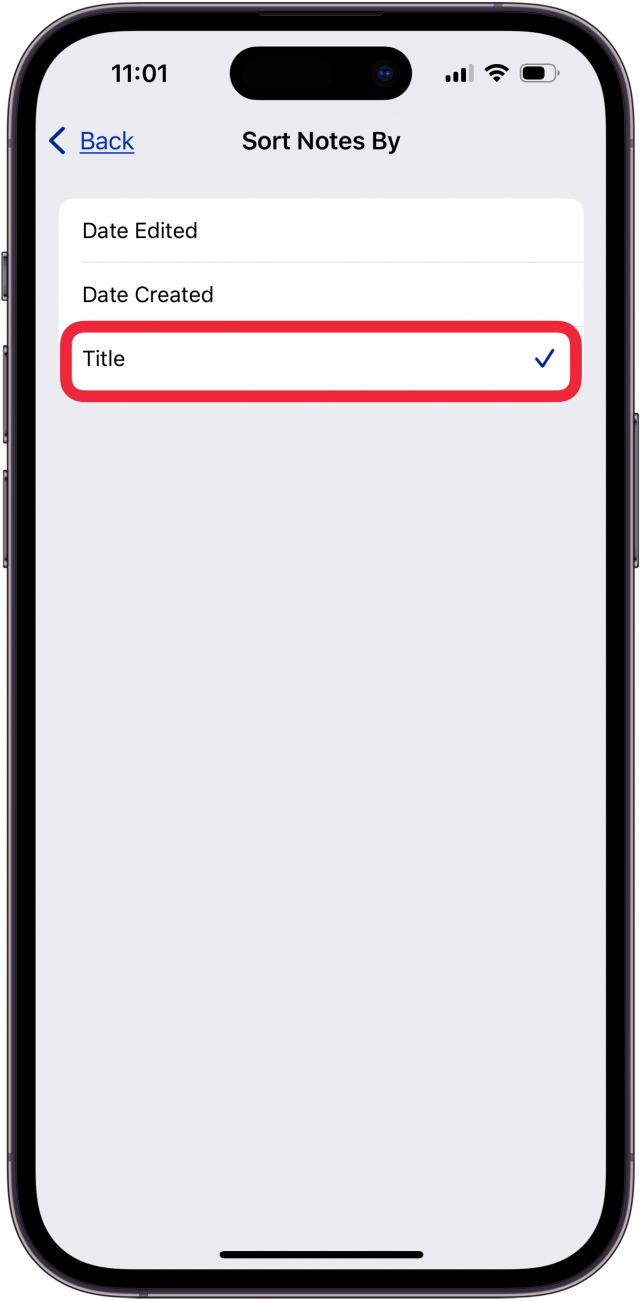 tap title in notes app settings