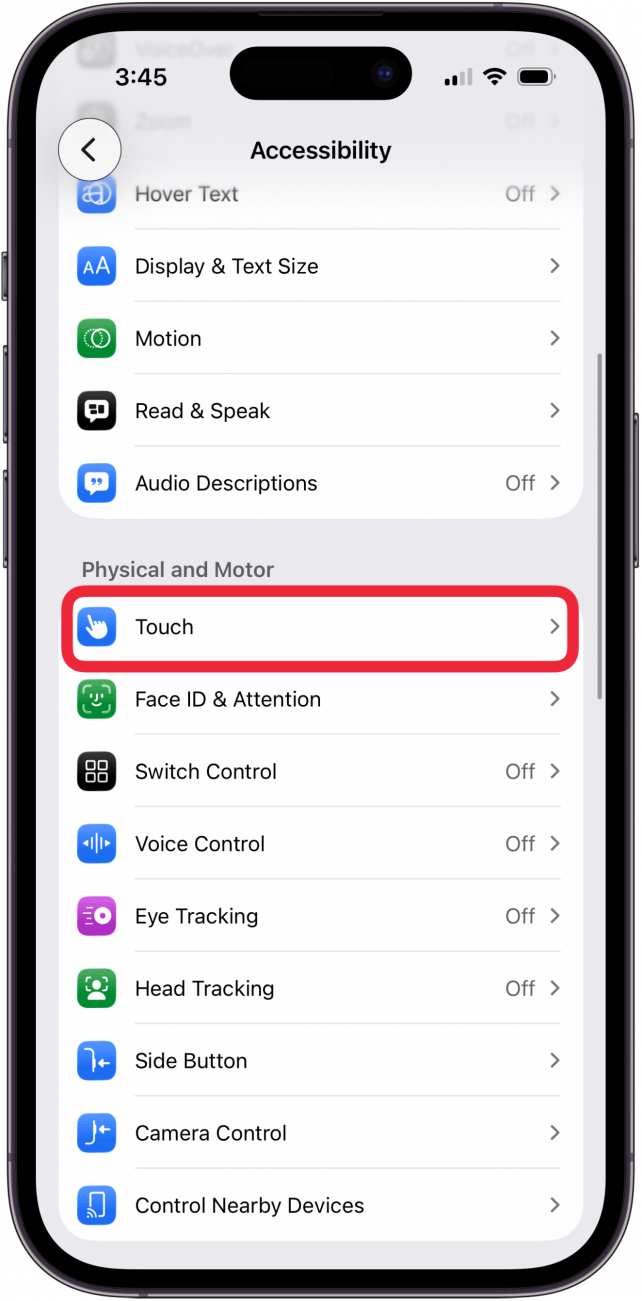 tap touch in accessibility settings tap touch in accessibility settings