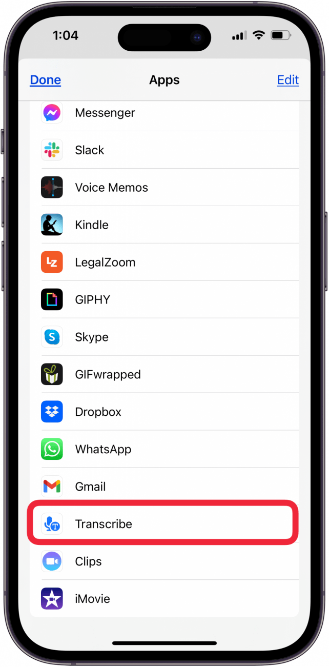 tap transcribe app to transcribe voice memos