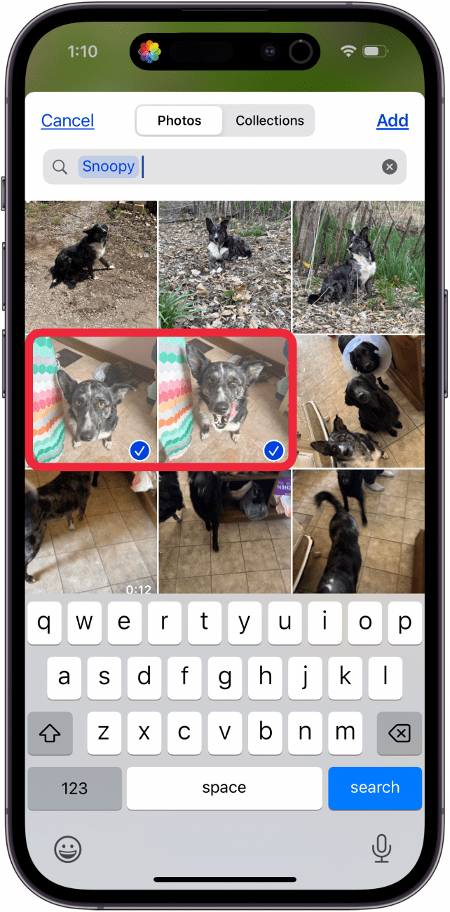 tap two photos to combine multiple photos in a frame