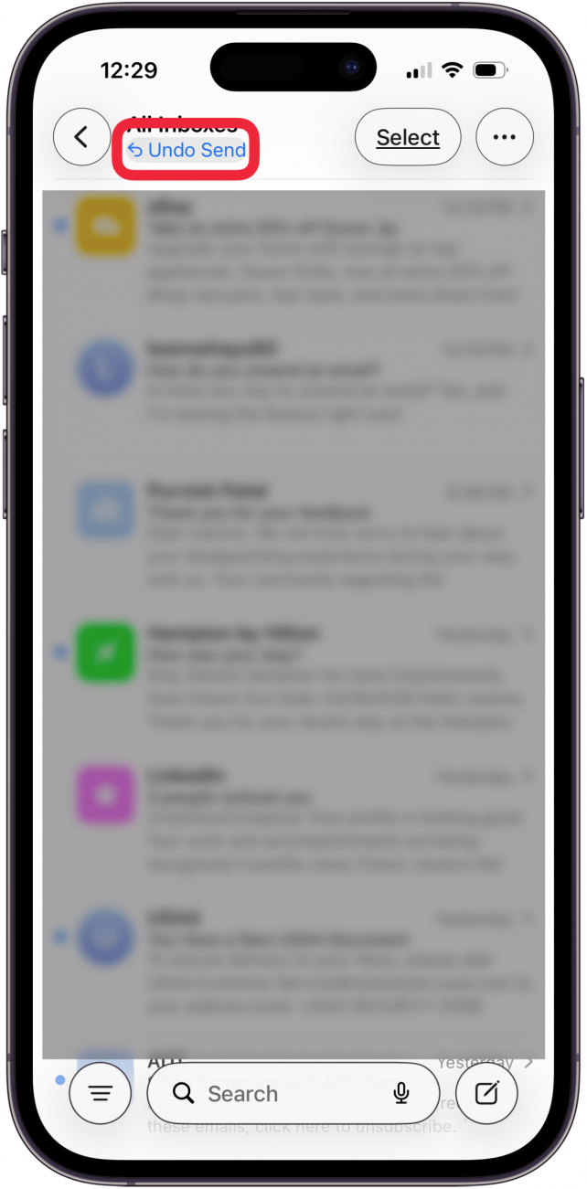 tap undo send in mail app