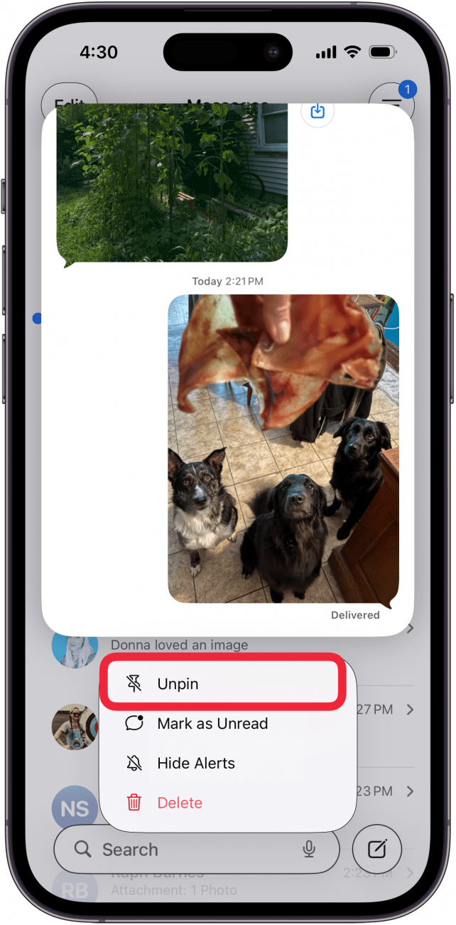 tap unpin to unpin contact in messages tap unpin to unpin contact in messages