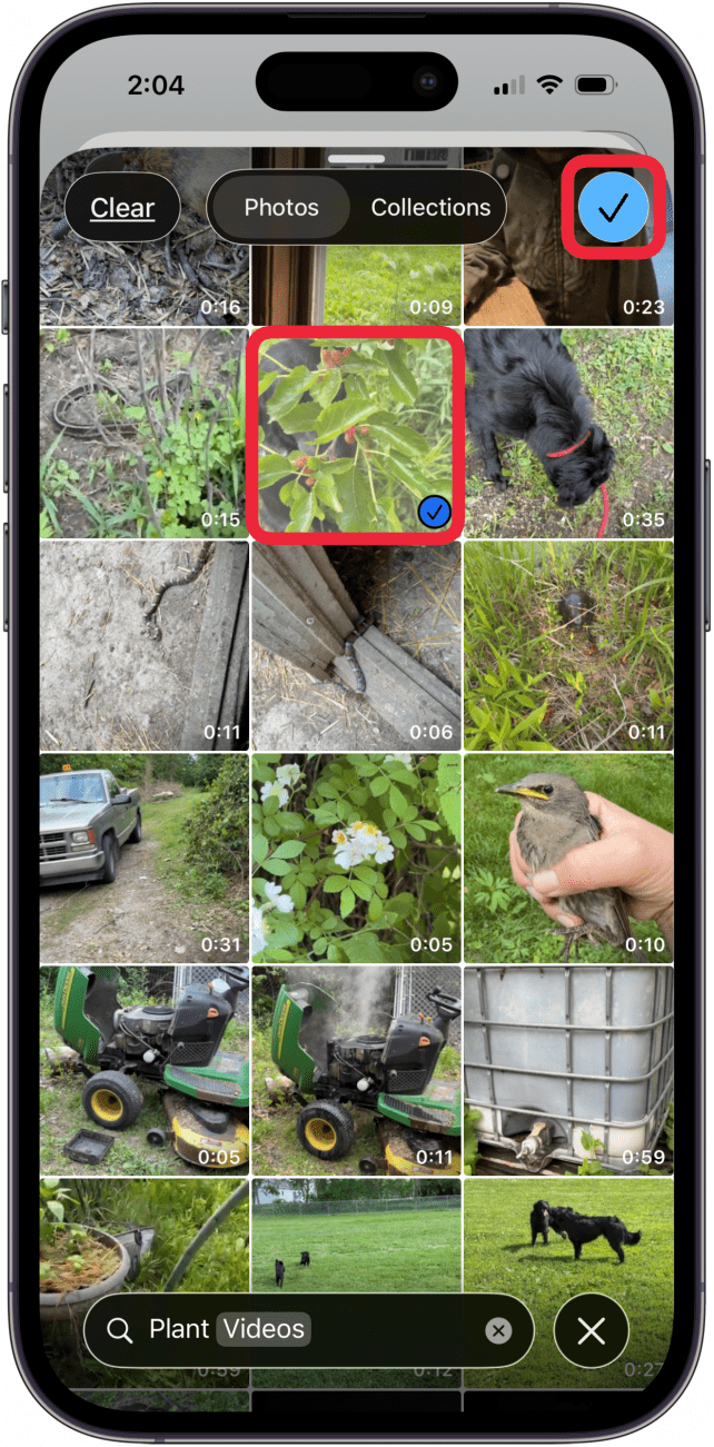 tap video you want then tap blue check mark