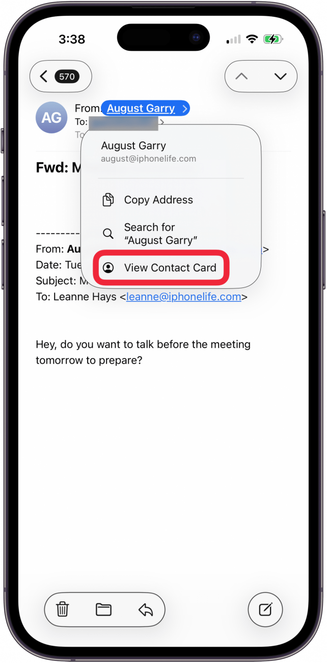 tap view contact card