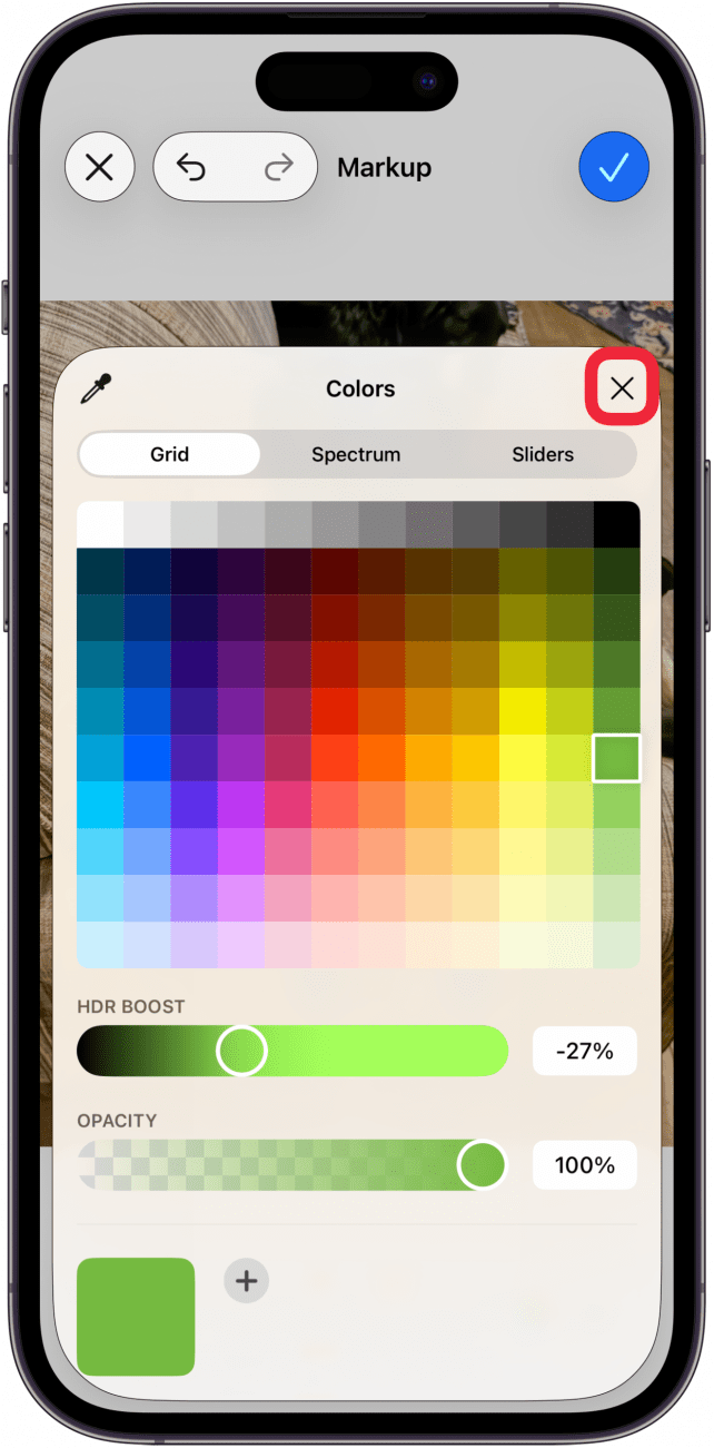 tap x after choosing color