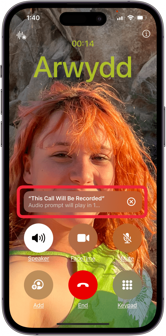 tap x on this call will be recorded