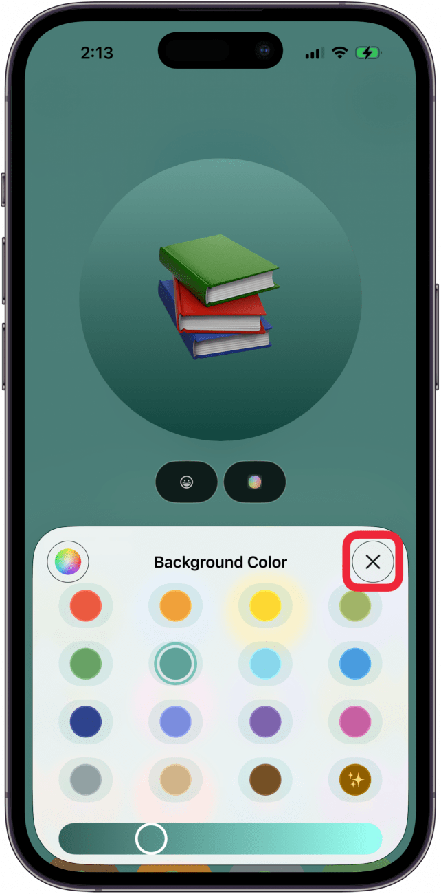 tap x to close background color options