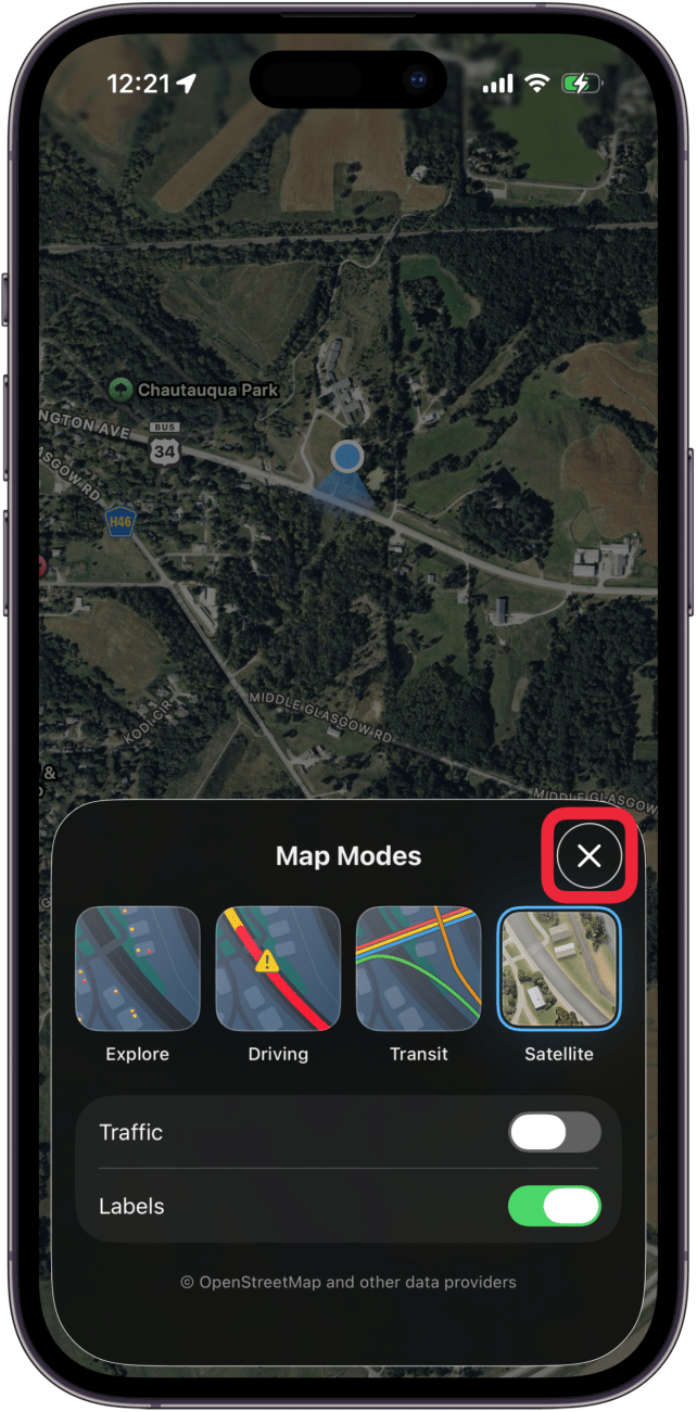 tap x to close map modes menu