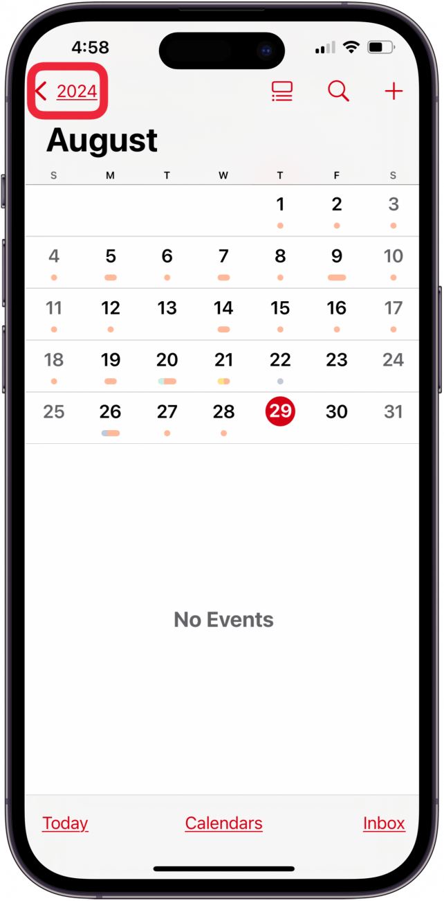 tap year at top left of calendar app page