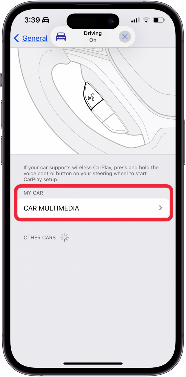 tap your car in carplay settings
