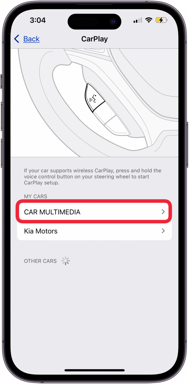tap your car in carplay settings