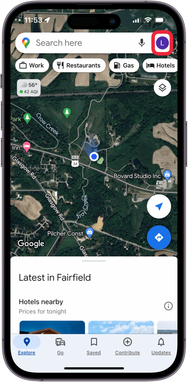 tap your icon next to search bar to clear google maps search history