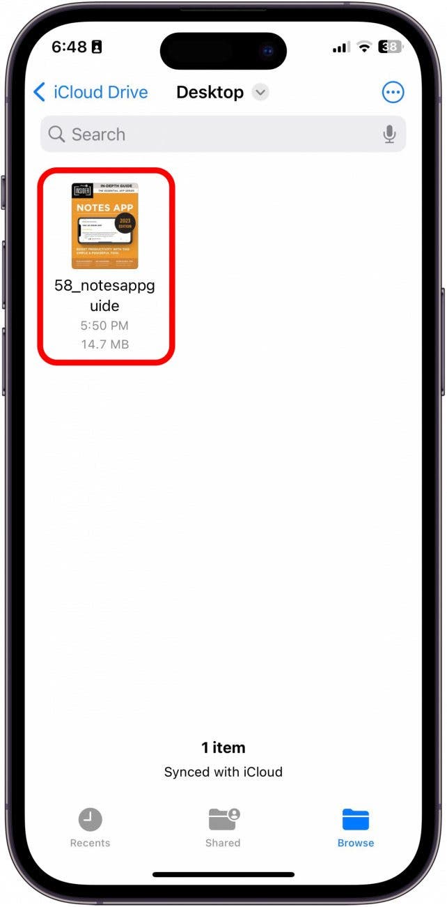 Locate the file you'd like to attach to a text and tap it.