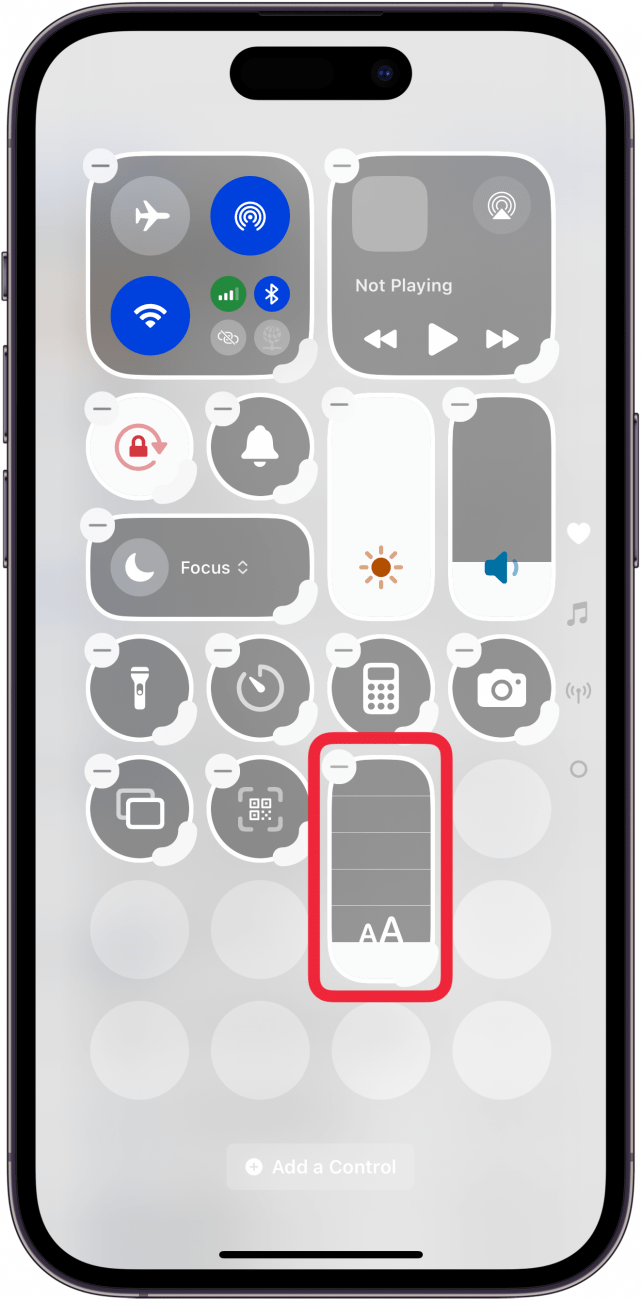 text size control in control center