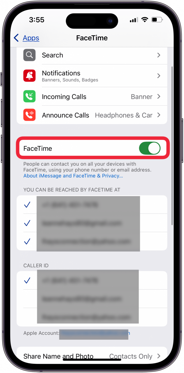 toggle facetime back on toggle facetime back on