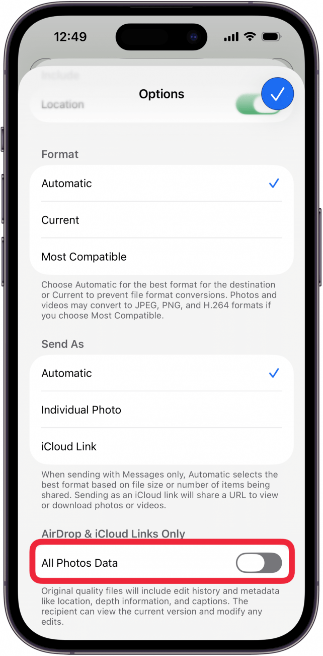 toggle off all photos data