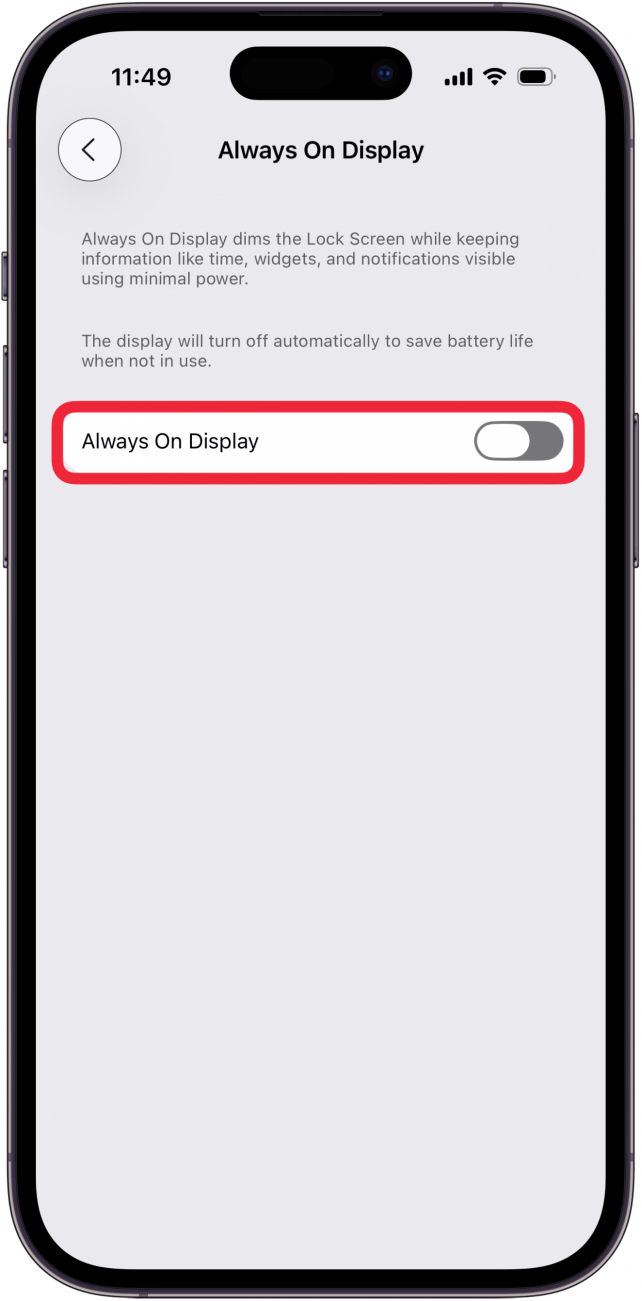 toggle off always on display