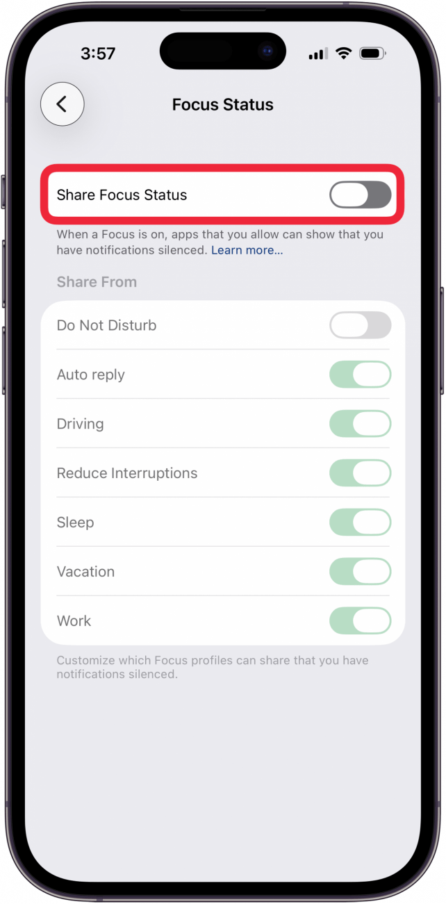 toggle off share focus status