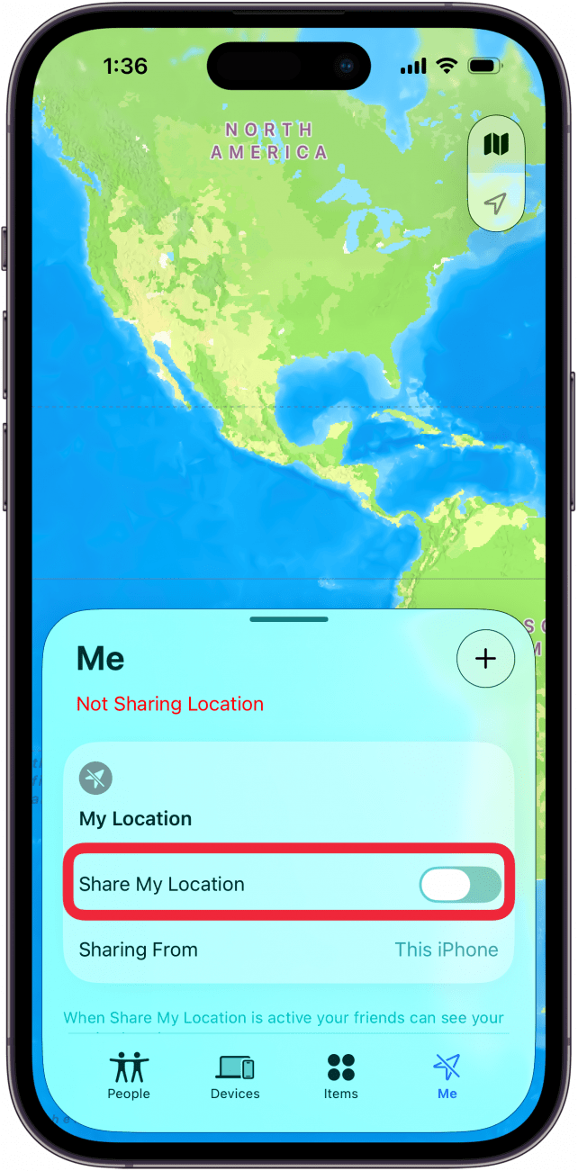 toggle off share my location