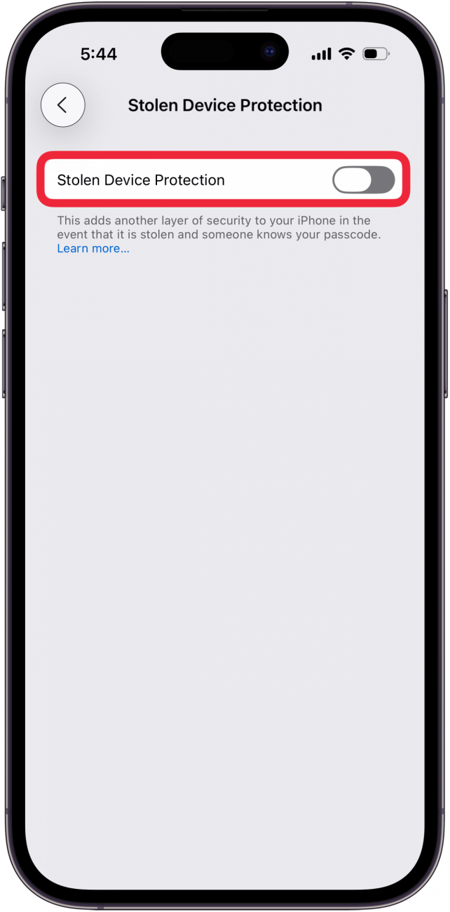 toggle off stolen device protection