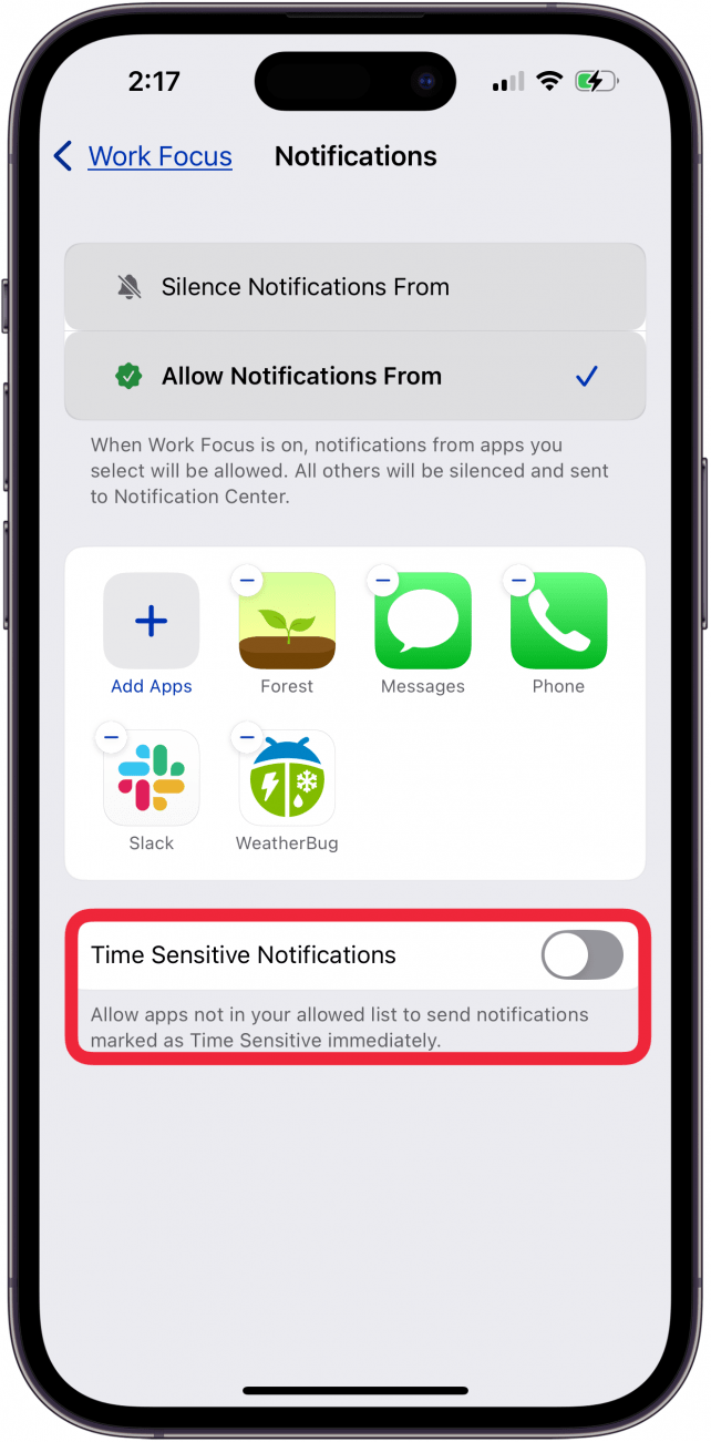 toggle off time sensitive notifications