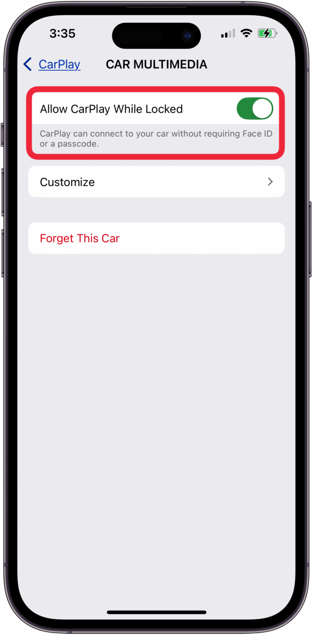 toggle on allow carplay while locked
